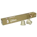 Kaffekapslen Lungo Premium package and pod for Nespresso
